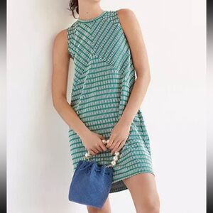 Anthropologie Maeve Seamed Jacquard Mini Dress Knit Mod Green Size XS